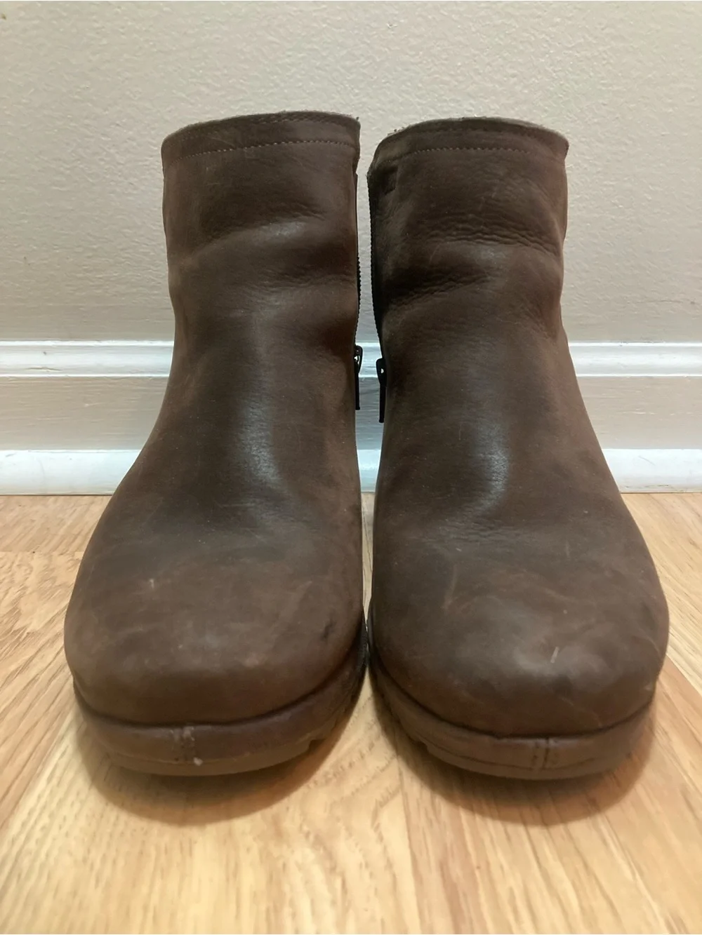 Merrell Brown Suede Wedge Ankle Boots with Side Zip